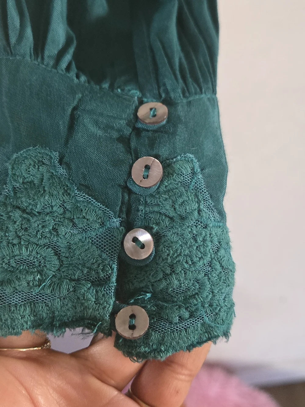 Free People Emerald Lace-Trim V-Neck Blouse